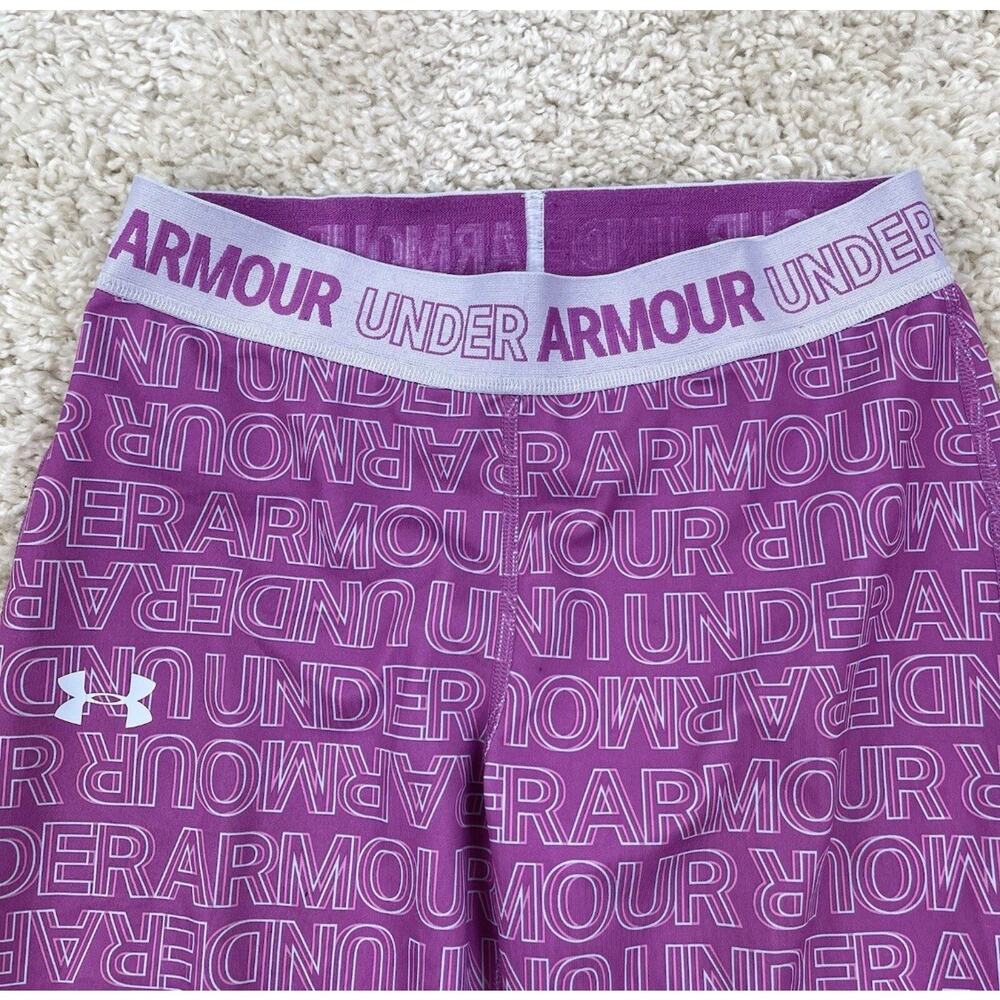 Under Armour Capri Leggings Girls Youth Large YL Pink Purple Print Athletic NWT